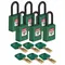 Lockout Padlock, Keyed Alike, Nylon, Standard Body Size, Plastic, Green, 6PK