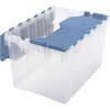Attached Lid Container, 12 Gallon, Clear/Blue