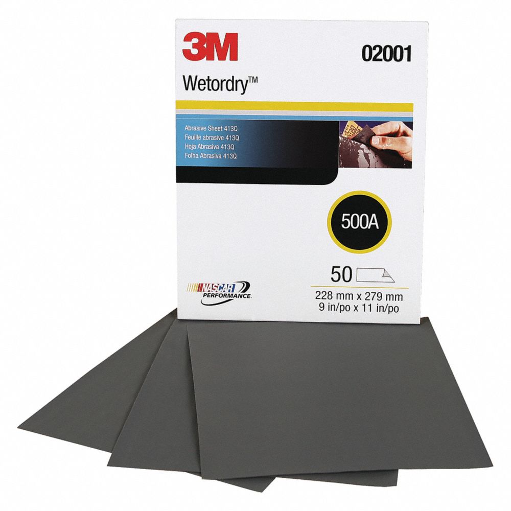 Sanding Sheet, 500 Grit, Silicon Carbide, 11 Inch Length, 9 Inch Width, 50 Pk