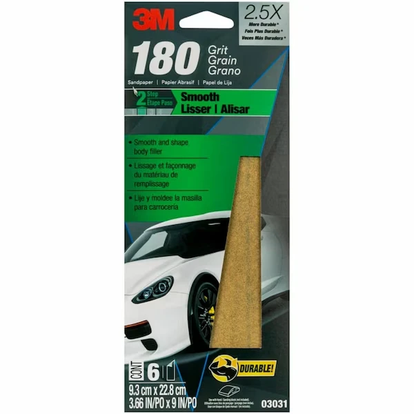 Sandpaper, 180grit, 3 2/3 Inch x 9 Inch Size, PK20