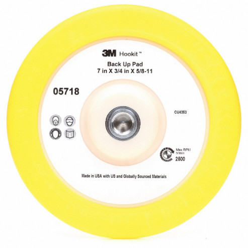 Hook-and-Loop Disc Backup Pad, Pad, Hook-and-Loop, Rubber, 7 Inch Outside Dia, Yellow