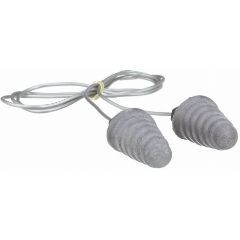 Ear Plug, Cone, 32 dB NRR, Corded, Reusable, Push-In, M Earplug Size, Gray, 120 PK