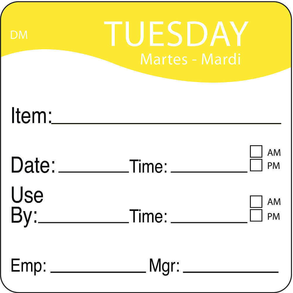 Day Label Tuesday 2-5/9 Inch Width - Pack Of 250