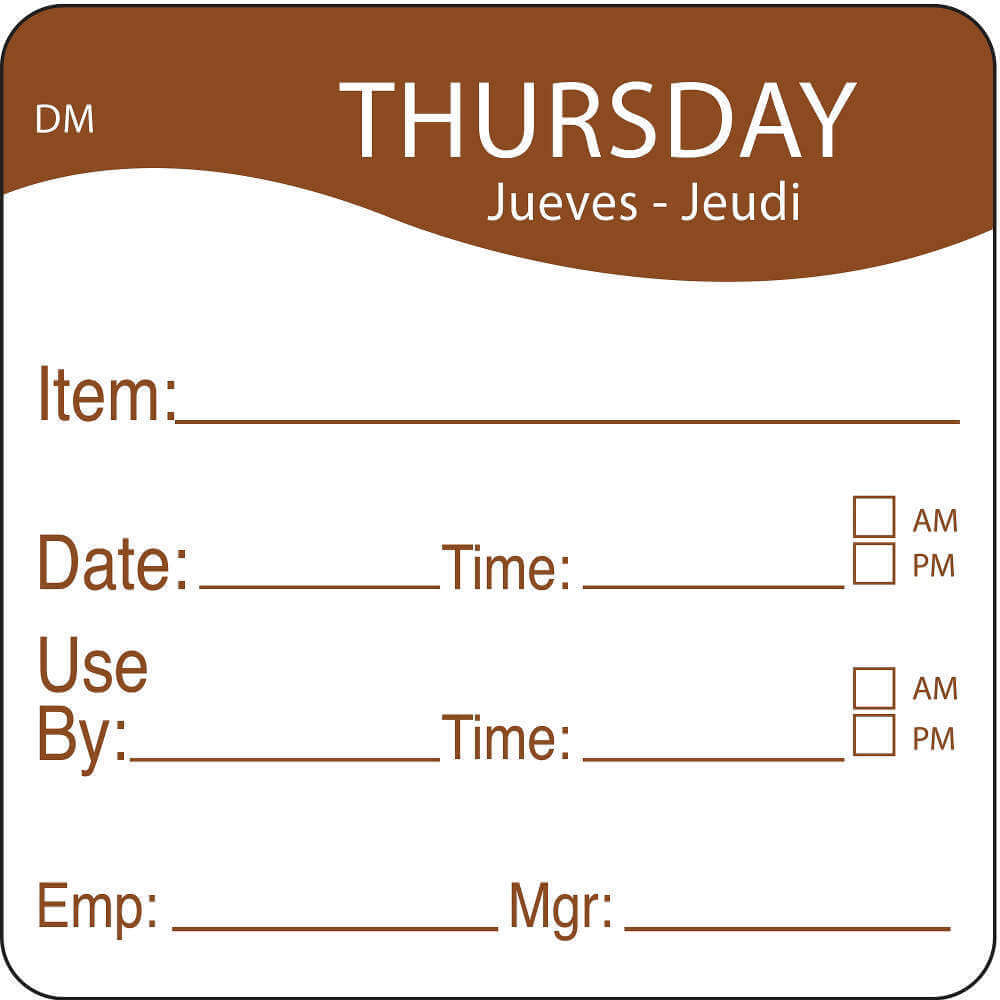 Day Label Thursday 2-3/5 Inch Width - Pack Of 250