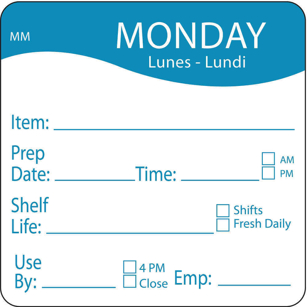 Day Label Monday 3 Inch Width - Pack Of 500
