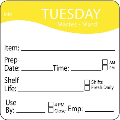 Day Label Tuesday 3-2/7 Inch Width - Pack Of 500