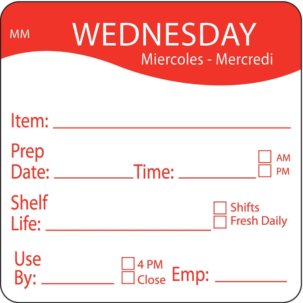 Day Label Wednesday 3-1/7 Inch Width - Pack Of 500