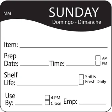 Day Label Sunday 3 Inch Width - Pack Of 500