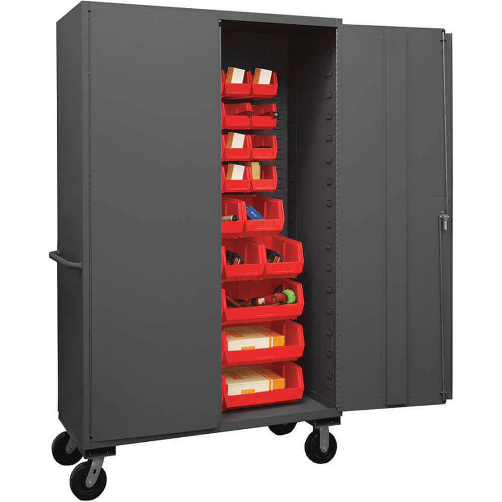 Mobile Cabinet, 14 Gauge, 42 Bin, Red