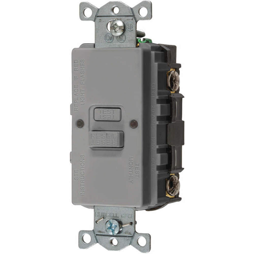 Gfci Receptacle, 20A 125V, 2-Pole 3-Wire Grounding, Gray