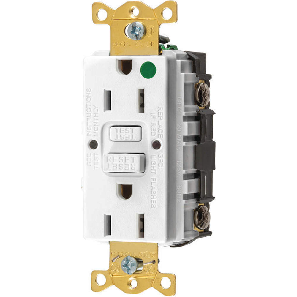 Gfci Receptacle, 15A 125V, 2-P 3-W Grounding, 5-15R, White
