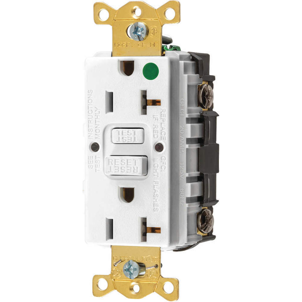 Gfci Receptacle, 20A 125V, 2-P 3-W Grounding, 5-20R, White