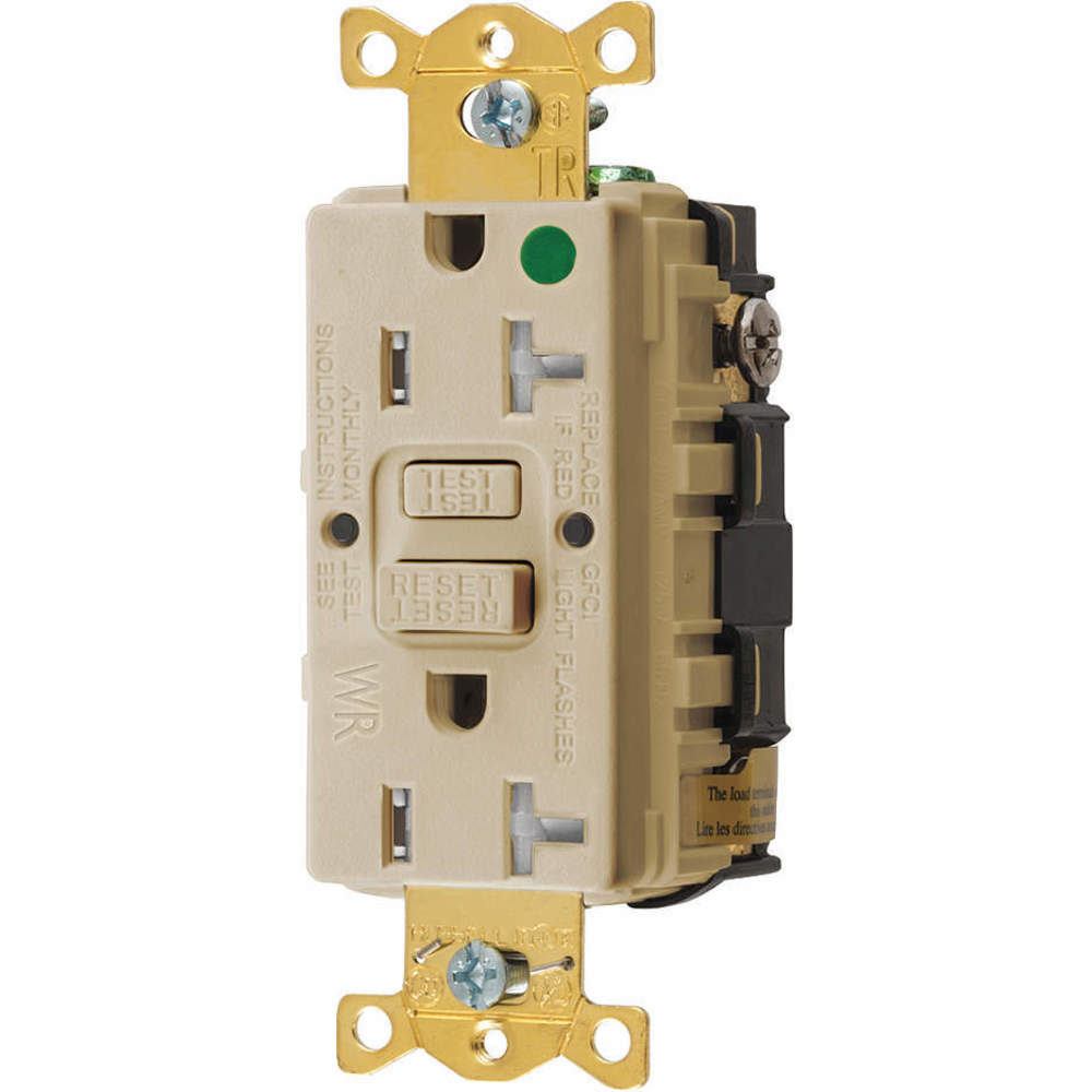 Gfci Receptacle, 20A 125V, 2-P 3-W Grounding, 5-20R, Ivory