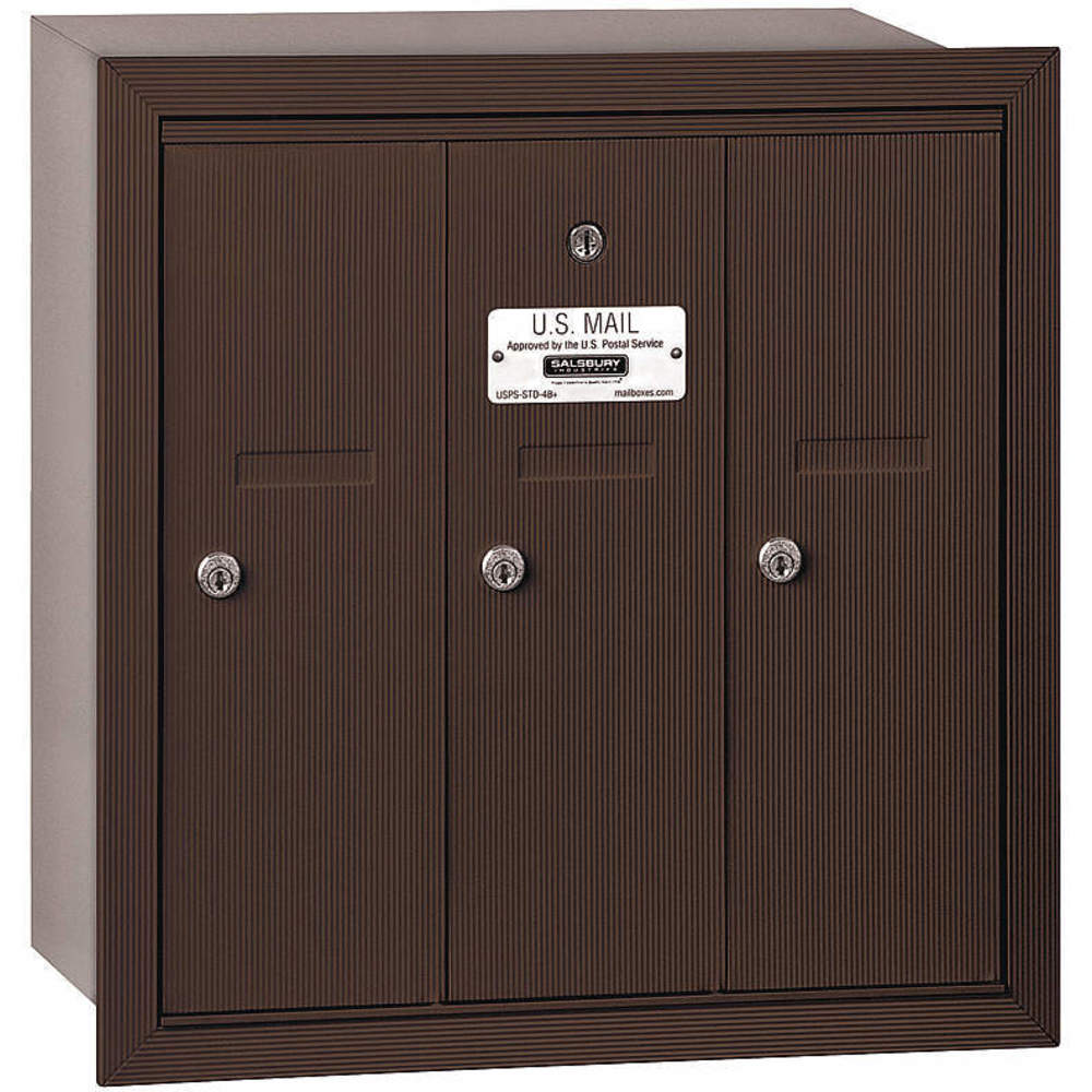 Vertical Mailbox Recessed 3 Doors Bronze