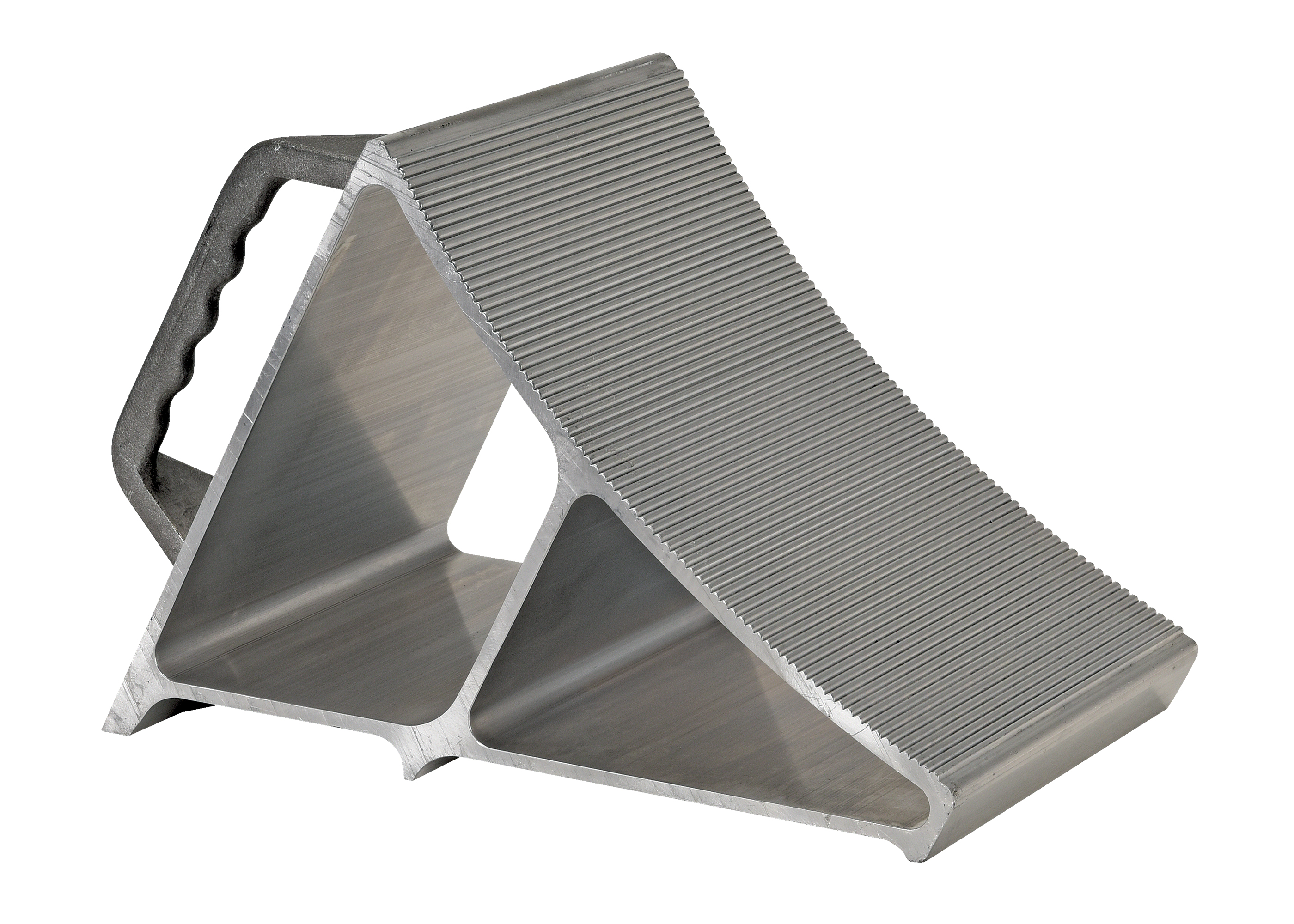 Wheel Chock, 8 Inch x 11 3/4 Inch x 7 Inch Chock Size, Aluminum, 1 Chock, Silver