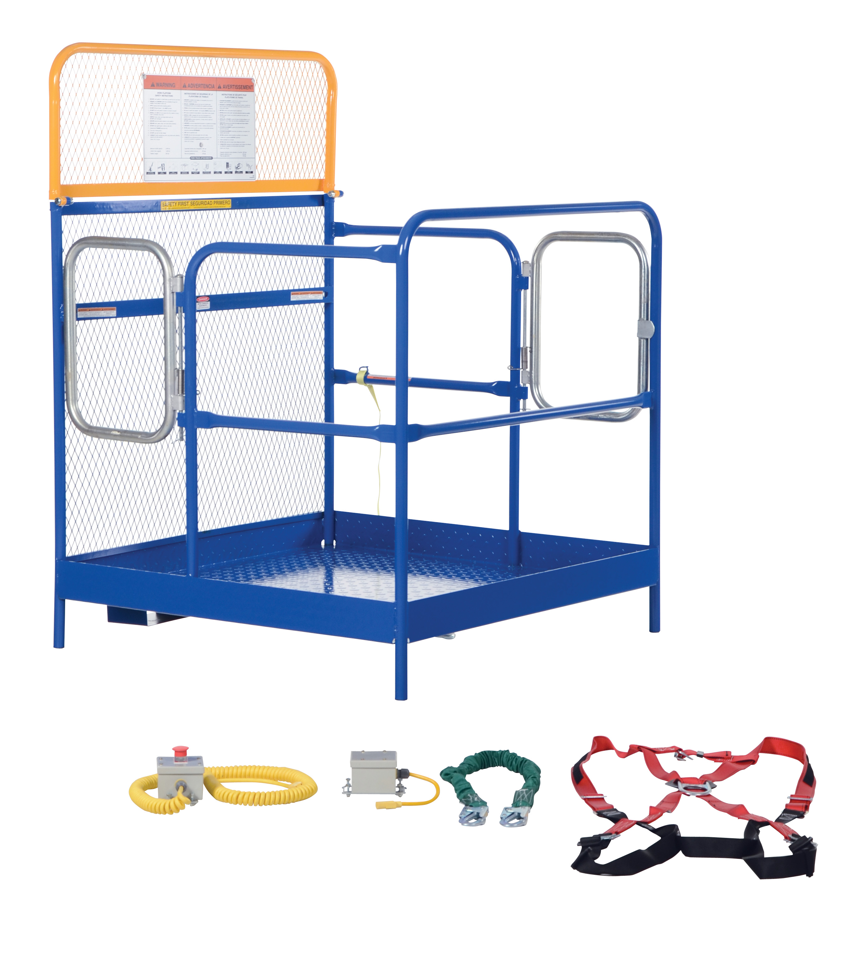 Work Platform, 2 Door Entry, Full Featured, 48 x 48 Inch Size, 1000 lb., Blue, Steel