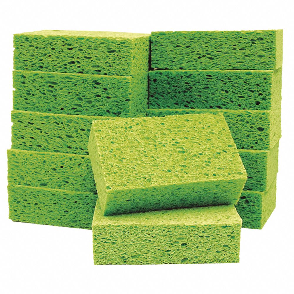 Cellulose Sponge, Size 5-3/4 x 3-5/8 Inch, Green, PK 60