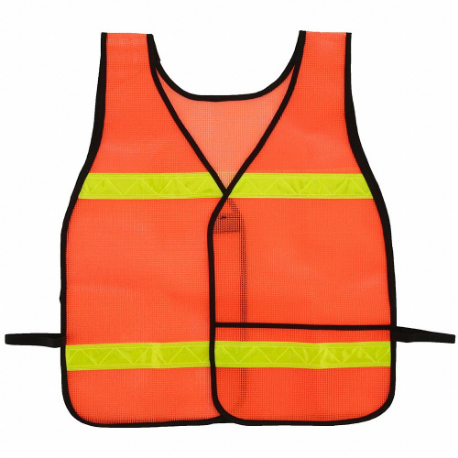 High Visibility Vest, U, Universal, Orange, Mesh Polyester, Hook-and-Loop, Single
