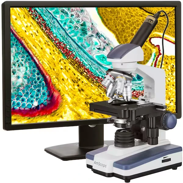 40X-2500X LED Digital Monocular Compound Microscope w 3D Stage +1.3MP USB Imager