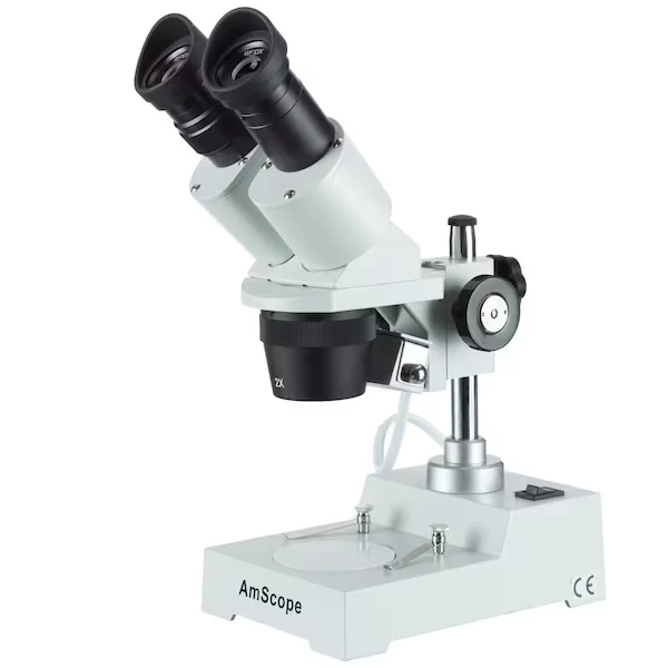 20X-40X Compact Multi-Lens Stereo Microscope With Angled Head, Metal Pillar Stand
