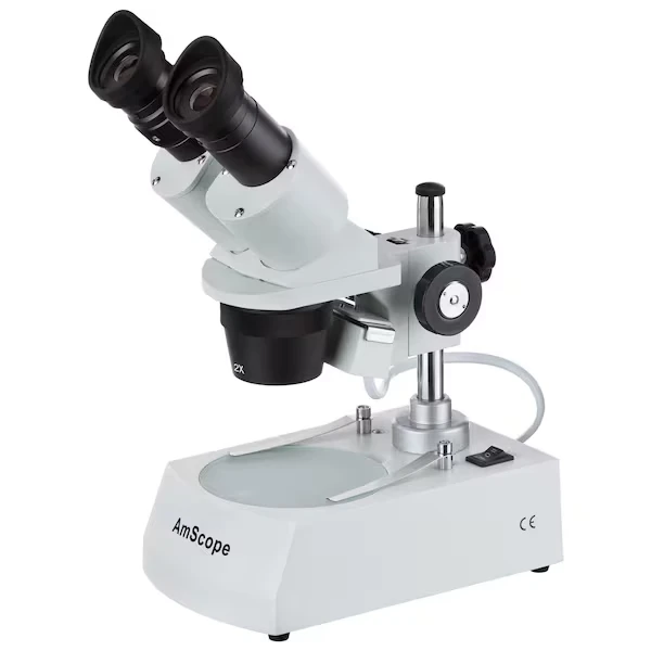40X-80X Compact Multi-Lens Stereo Microscope, Angled Head, Pillar Stand
