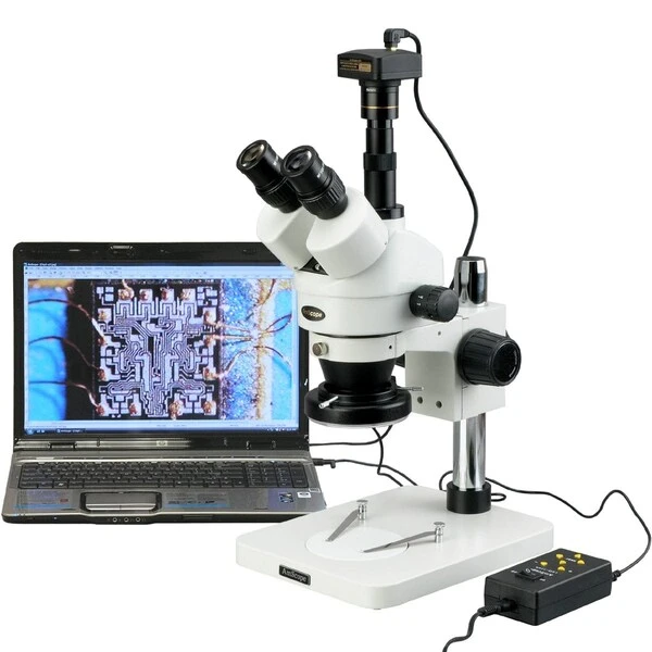 3.5X-90X Zoom Stereo Microscope w 4-Zone 144-LED Light, 10MP Digital USB Camera