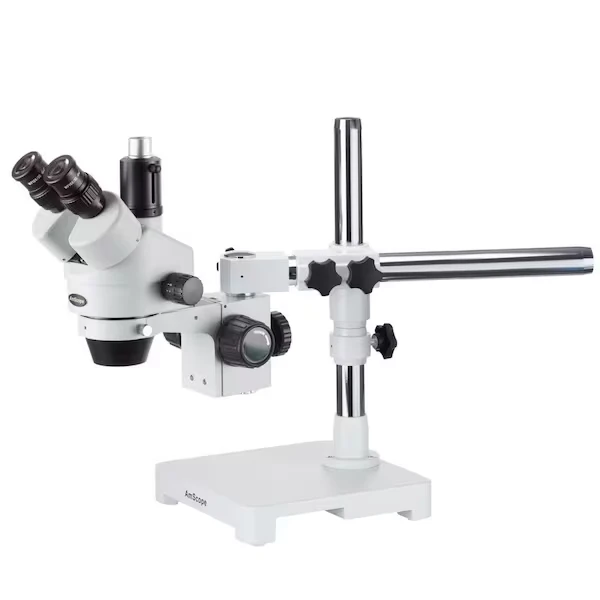 3.5X-90X Boom Stand Trinocular Zoom Stereo Microscope With Fluorescent Ring Light