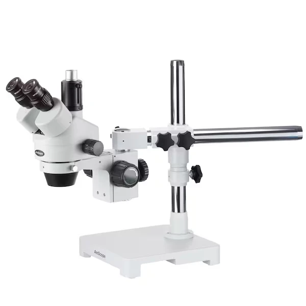 3.5X-45X Trinocular Stereo Zoom Microscope on Single-Arm Boom Stand