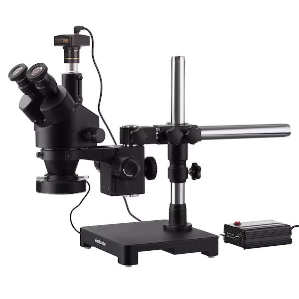 3.5X-45X Trinocular Stereo Zoom Microscope, Single-Arm Boom Stand, 80-LED Light