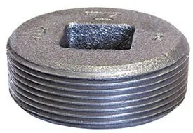 390 Series Countersunk Plug, 1 1/2 Inch Nominal Pipe Size, SQ Head Type, Cast Iron, Black Finish