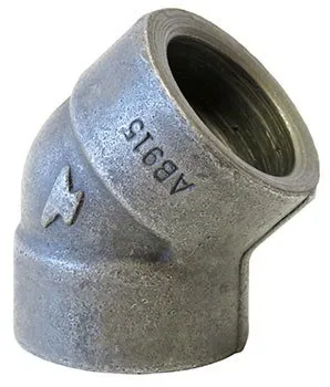 2151 Series Socket Weld Elbow, Forged Steel, 45 Degree, Size 4"