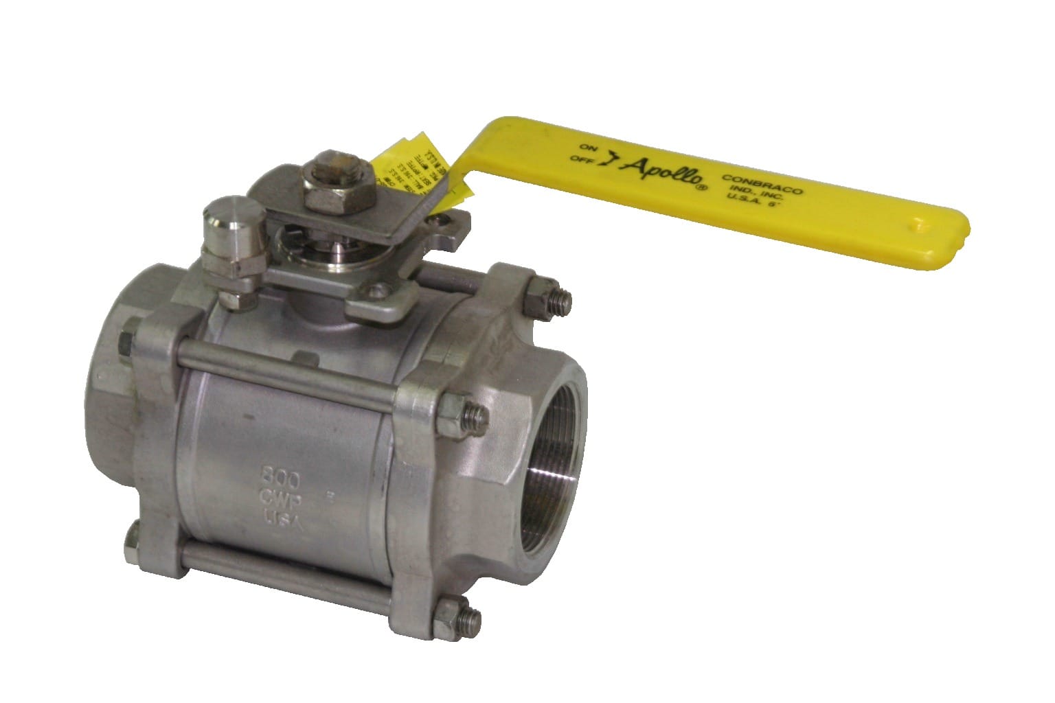 Ball Valve, 3 Inch Size, Full Port, Stainless Steel, 3 Pieces, PTFE