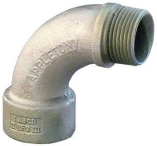 Conduit Elbow, Malleable Iron, 2 Inch Size, Bushed Throat Type