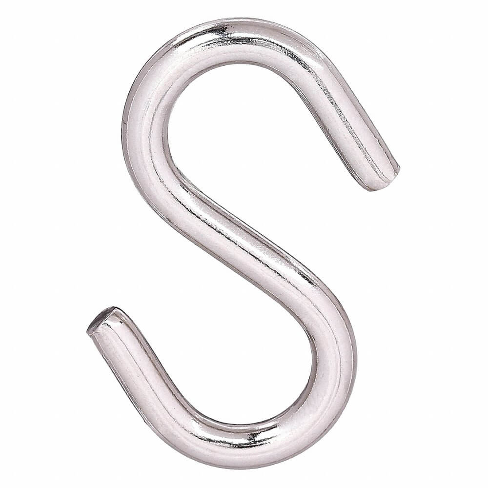 S Hook Stainless Steel 1 L Opening 13/64, 25PK