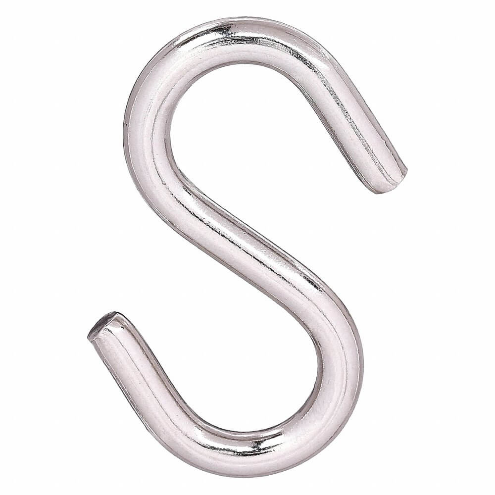 S Hook Stainless Steel 1 3/4L Opening 5/16, 10PK
