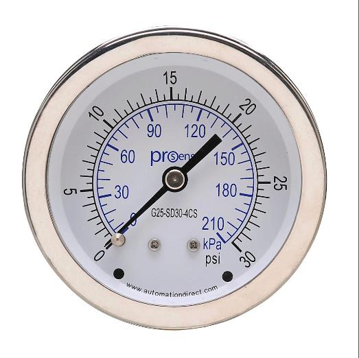 Mechanical Pressure Gauge, 2.5 Inch Dia., 0 To 30 Psig/0 To 210 Kpa