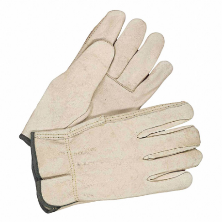 Leather Gloves, Size L, Cowhide, Premium, Glove, Full Finger, Shirred Slip-On Cuff, Beige
