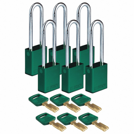 Lockout Padlock, Keyed Different, Aluminum, Std Body Body Size, Steel, Extended, Green