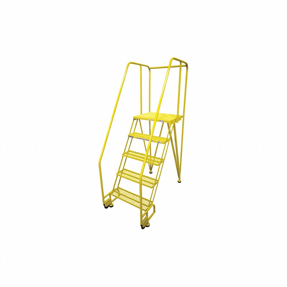 Tilt and Roll Ladder, 5 Step, Expanded Metal Tread, 80 Inch Height