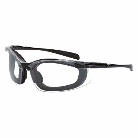 Safety Glasses, Wraparound Frame, Half-Frame, Black, M Eyewear Size, Unisex