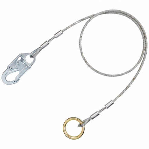 Cable Anchor, 6 ft Overall Length, Steel, Steel, O-Ring, Reusable, Snap Hook, O-Ring