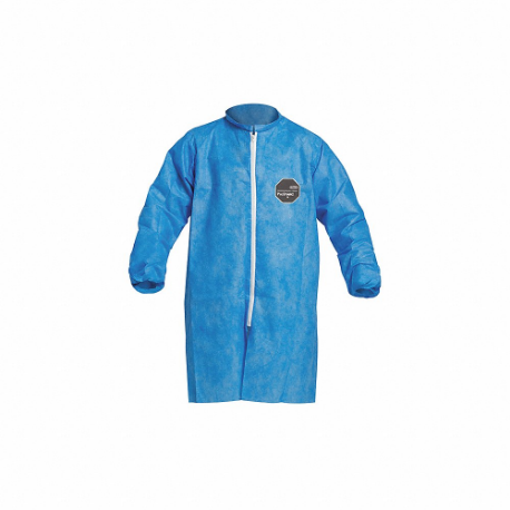 Disposable Lab Coat, Mandarin Collar, Elastic Cuff, Sms, Blue, 30 PK