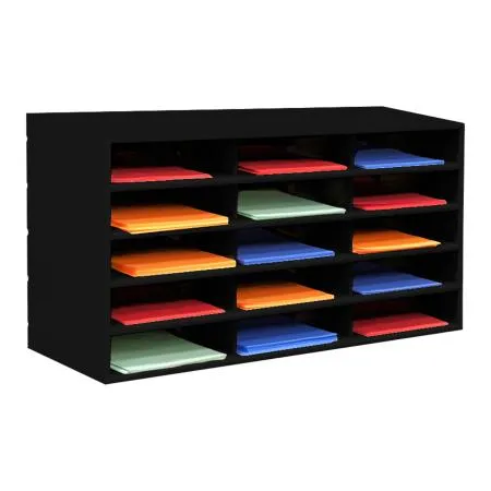 Horizontal Literature Rack, 15 Compartment, Black