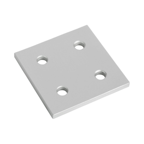 Square Flat Plate, Silver, 4 Holes, Anodized Aluminum, Slot Size 8