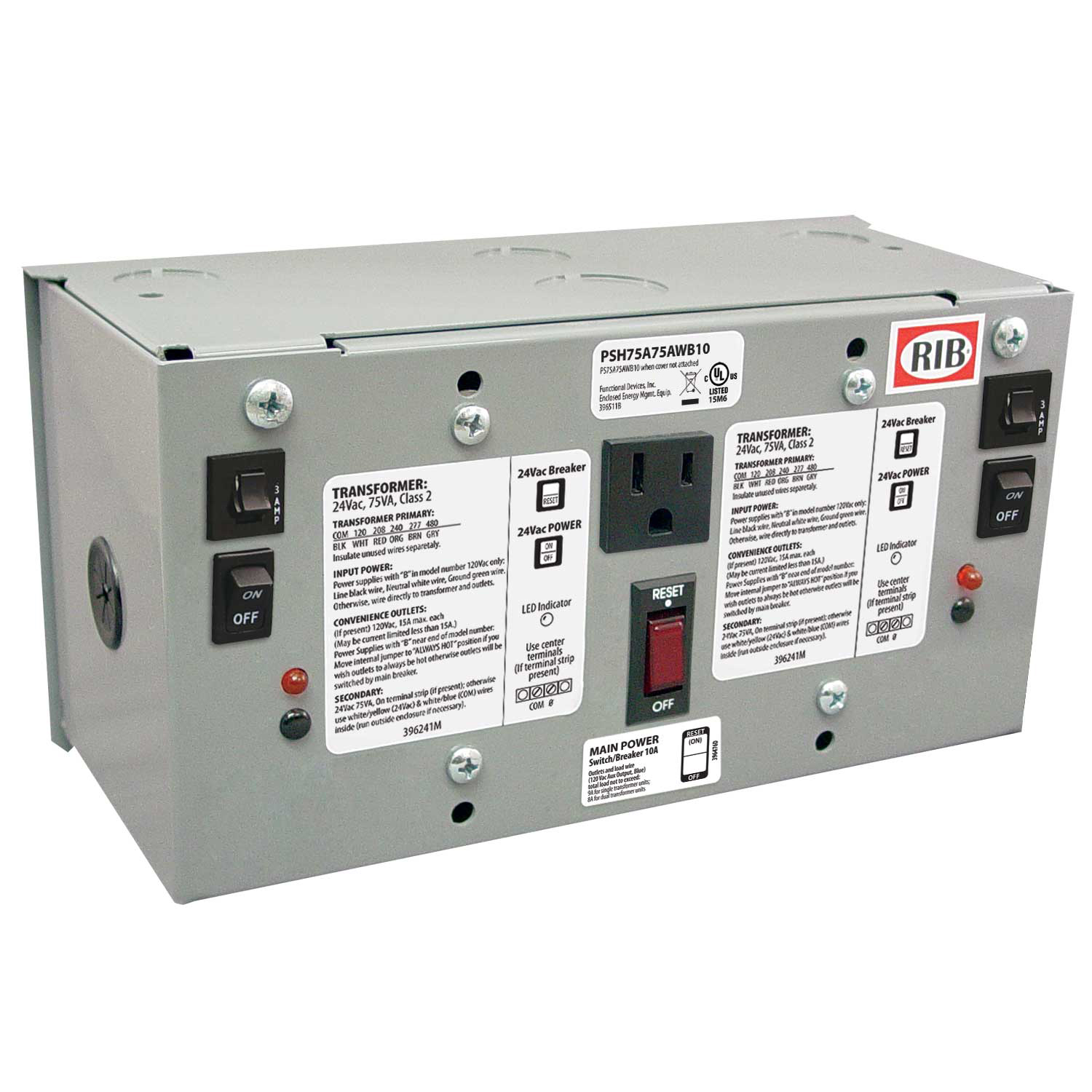AC Power Supply, With Secondary Wire, Main Breaker, Enclosed, Dual 75 VA