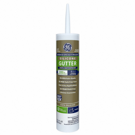 Sealant, Gutter Silicone 2, Silicone, Clear, 10 Oz Container Size, Cartridge
