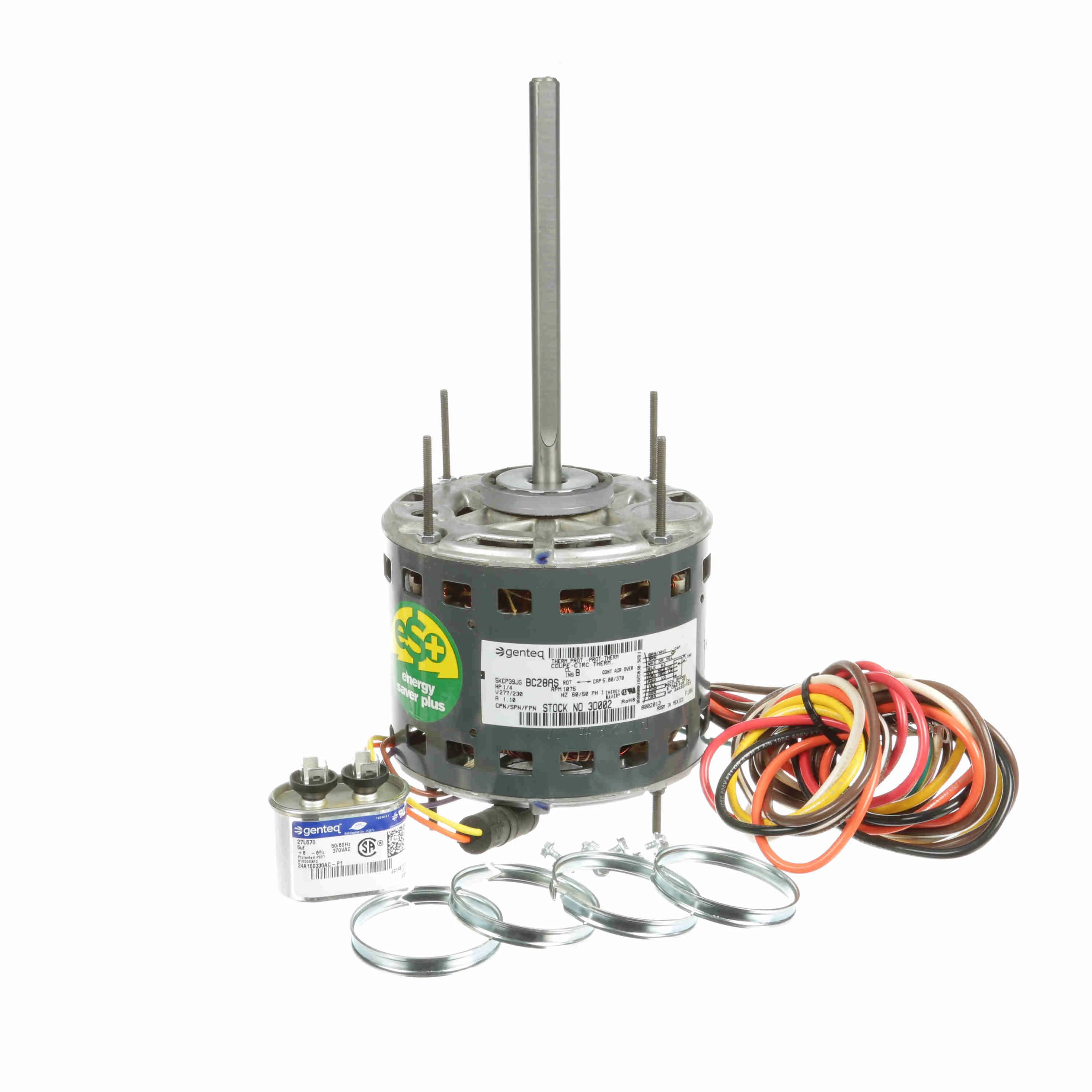 Fan and Blower Motor, 1/4 HP, 1 Phase, 60 Hz, 277/230 V, 1075 RPM, 4 Speed, 48 Frame