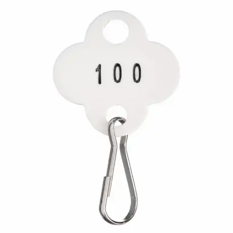 Key Tag Numbered 1 to 100, Plastic Shamrock Shape Tag, 1 3/8 Inch Height, White