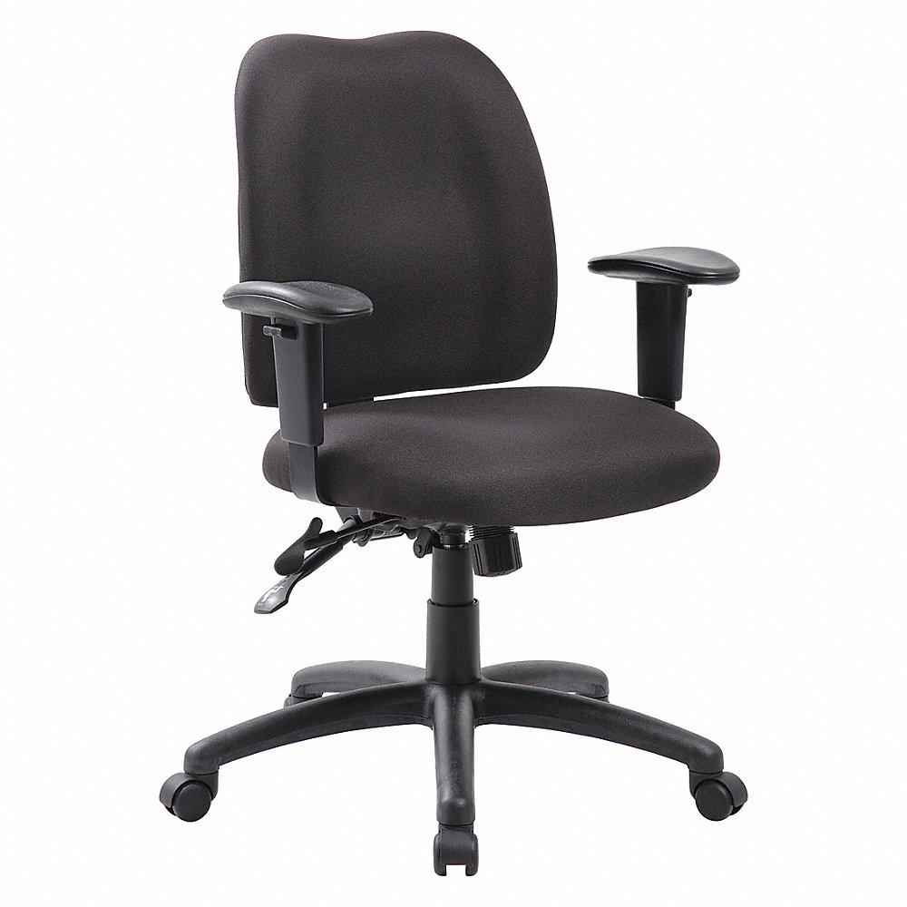 Task Chair, Adjustable Arm, Black, Fabric, 275 lbs. Capacity