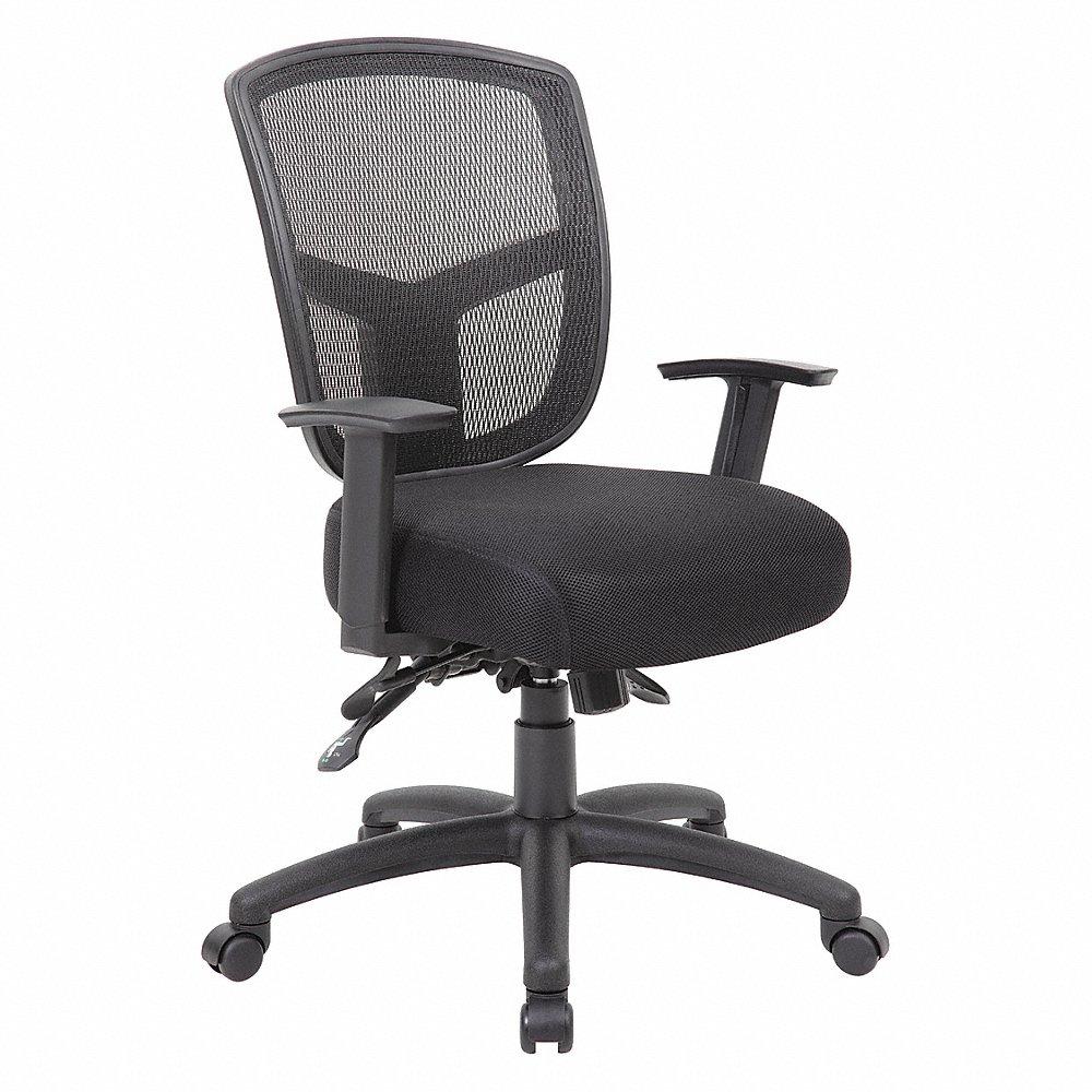 Task Chair, Adjustable Arm, Black, Mesh, 275 lbs. Capacity, Unassembled